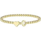 M MOOHAM Heart Initial Bracelet for Women - Valentines Day Gifts for Kids Girls, Dainty 14K Gold Plated Beaded Bracelets for Women Teen Girls Trendy Letter A-Z Personalized Heart Jewelry Gifts