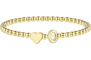 M MOOHAM Stocking Stuffers for Teen Girls Women - Dainty Gold Initial Beaded Bracelets for Women Trendy, Charm Letter A-Z Personalized Bracelet Jewelry Kids Christmas Gifts