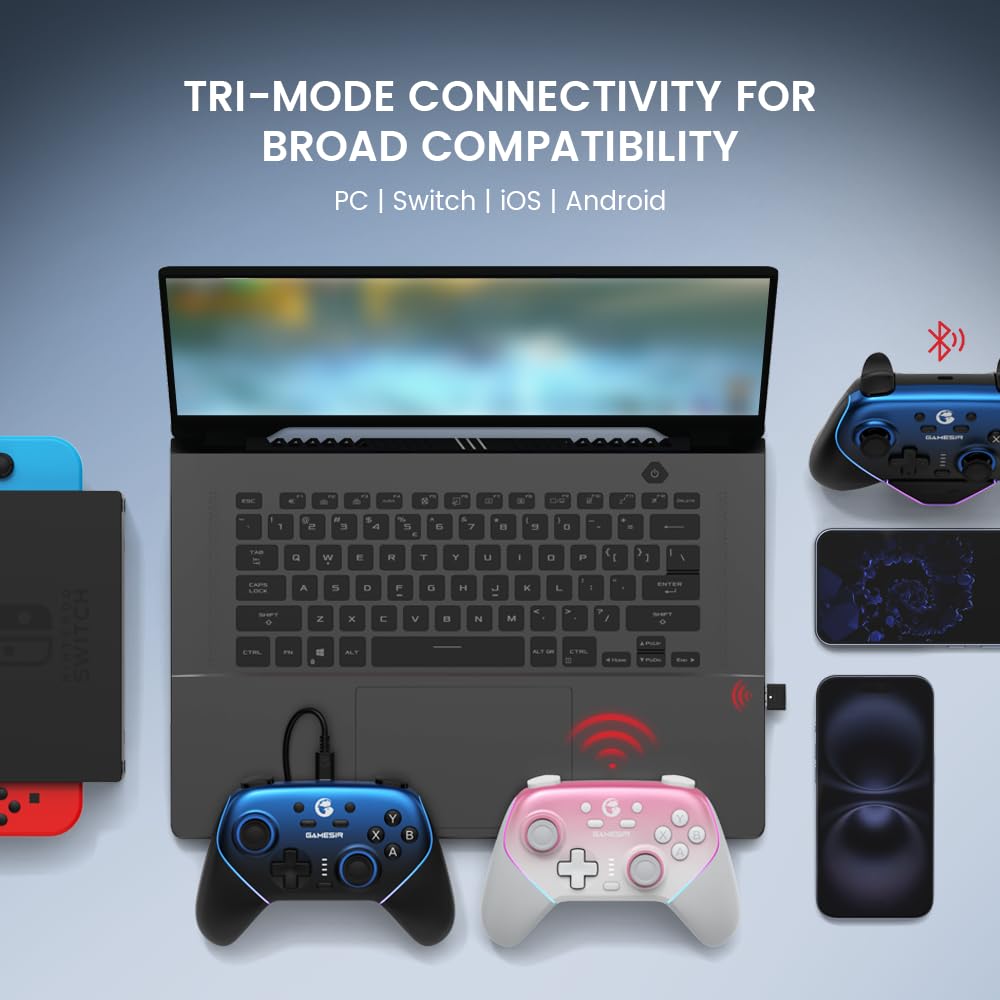 GameSir Super Nova Wireless Gaming Controller for PC/Switch/Switch 2/iOS/Android, 1000Hz Polling Rate, Hall Effect Stick & Trigger, Rubberized Grips, RGB Lighting, 1000mAh - Blue