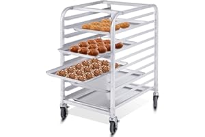 Giantex 10 Tier Aluminum Bakery Rack, Commercial Kitchen Bun Pan Sheet Pan Rack, Mobile Bakers Trolley with Storage Cooling Racks and Lockable Casters