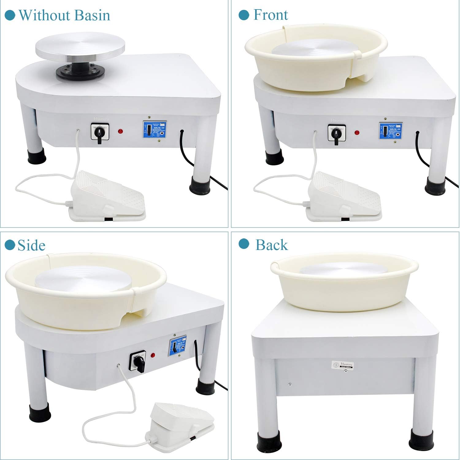 Huanyu Pottery Wheel Machine 350W 25CM 9.8" Electric Ceramic Machine Clay Making Pottery Tool with Detachable Basin for Ceramic Work Clay Art Craft DIY Clay (110V, with Foot Pedal)