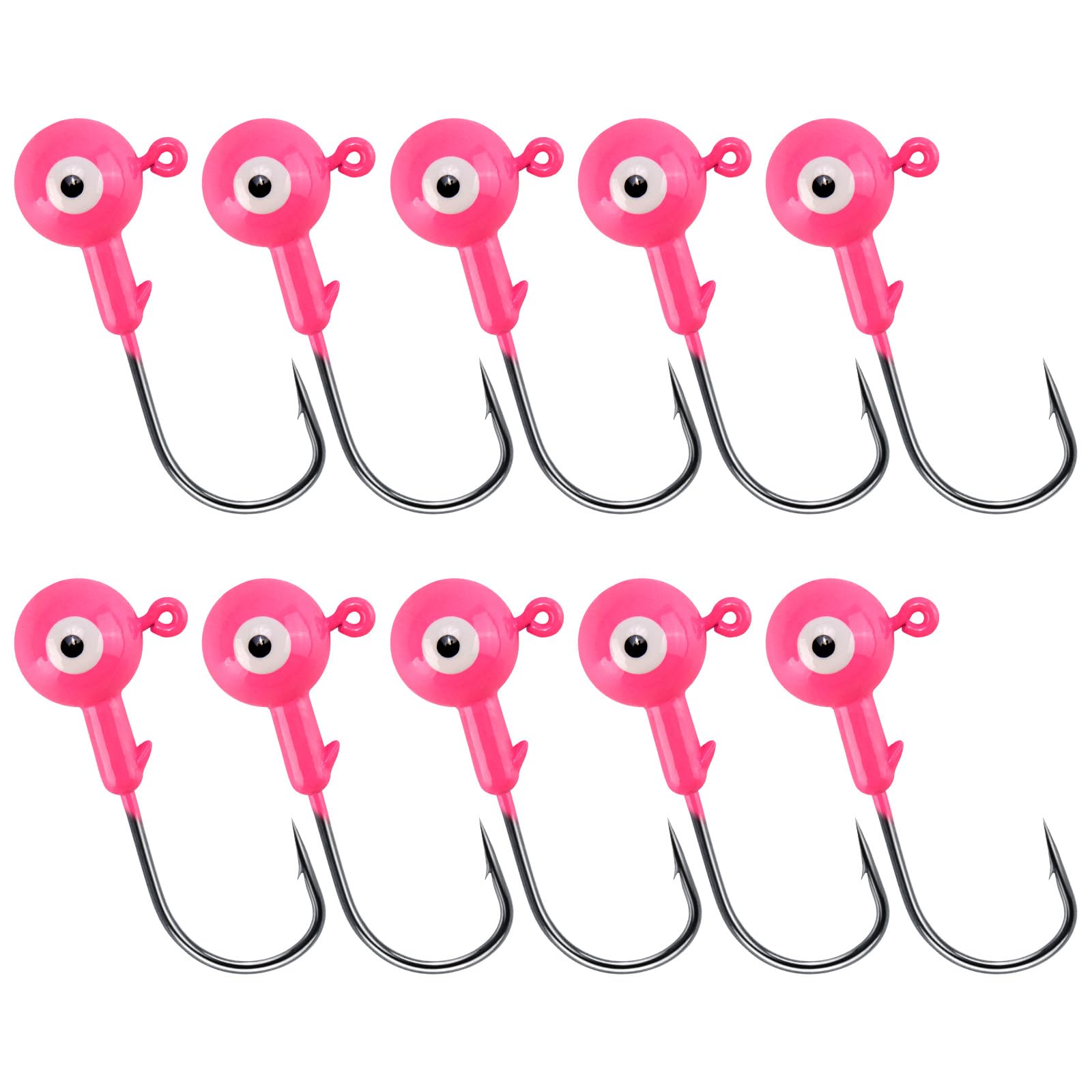 Photo 1 of Alwonder 10-Pack Round Fishing Jig Heads, Bass Ball Jigs 3D Eyes High Carbon Steel Hooks Bass Lures Jig Heads Freshwater Saltwater Surf Fishing Jigs for Walleye Striper Pompano, Pink-1/2oz