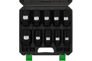 TecoTek 1/2" Drive Deep 6-Point Impact Socket Set, 10-Piece Deep SAE Spindle Axle Nut Impact Socket Set, Cr-Mo, 1-1/16-Inch t