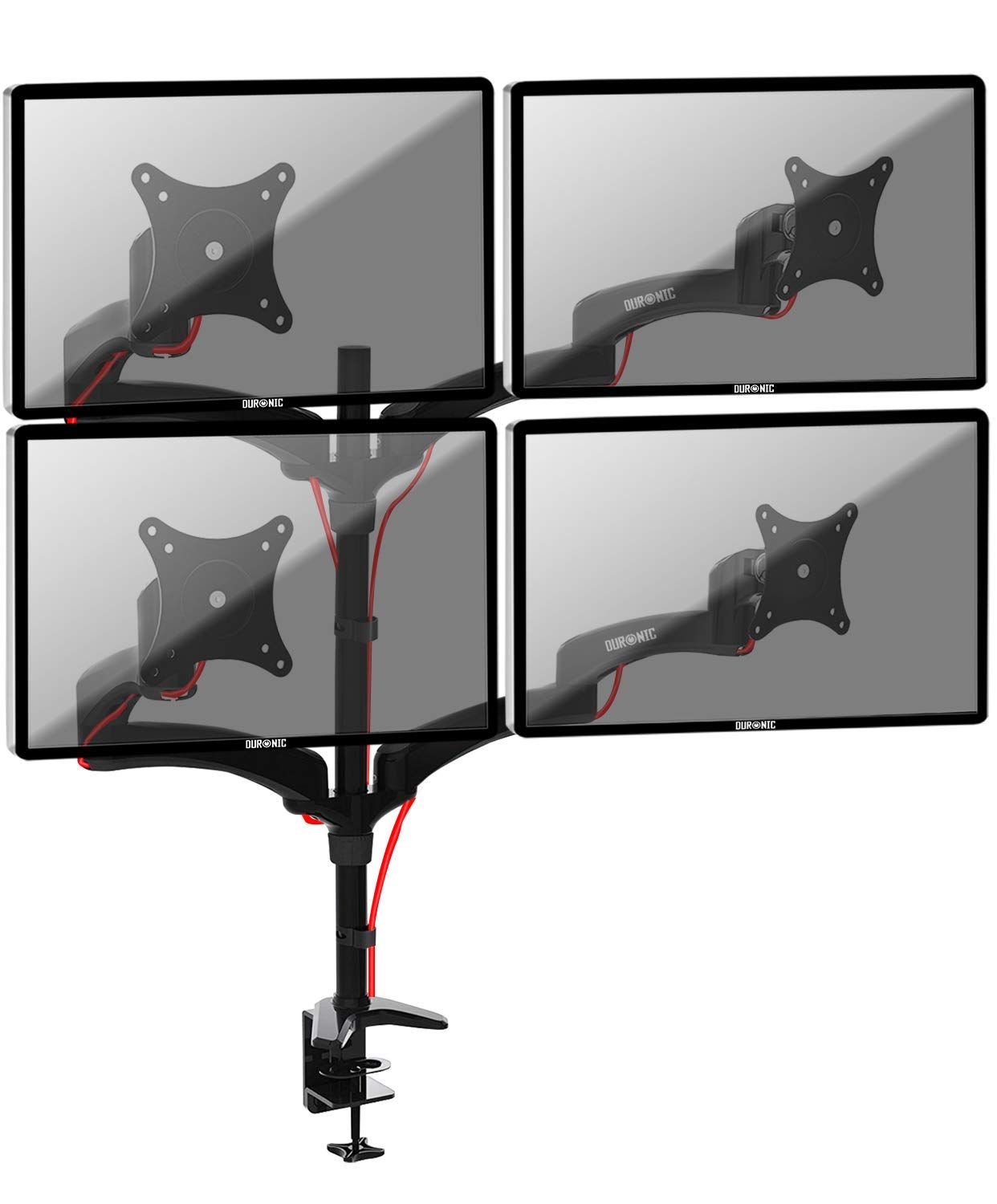 Duronic Monitor Arm Stand DM454 | Quad PC Desk Mount | Solid Steel | Height Adjustable | For Four 15-27 LED LCD Screens | VESA 75/100 | 5kg Per Screen | Tilt -90°/+45°, Rotate 360° — image 1