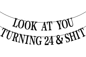 PYBHILK Black Glitter Look at You Turning 24 & Shit Banner, Happy 24th Birthday/Level 24 Unlocked/Cheers to 24 Years, Funny 24th Birthday Party Decorations Supplies