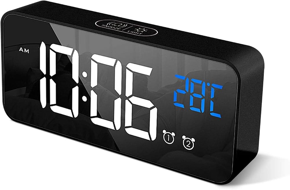 HOMVILLA Digital Alarm Clock with Large LED Mirror Display, Dual Alarms, USB