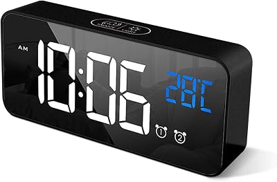 HOMVILLA Digital Alarm Clock with Large LED Mirror Display, Dual Alarms, USB