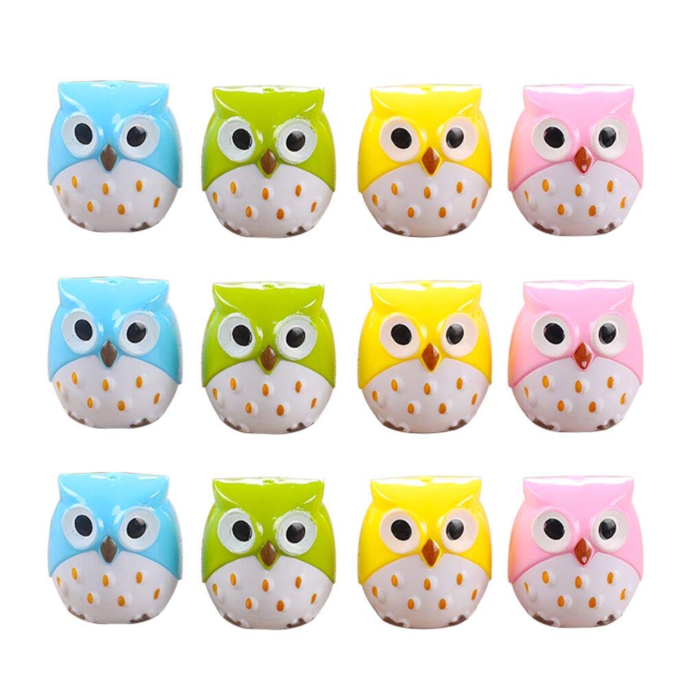 Cute Owl Pencil Sharpener 12 Pieces Two Holes Plastic Pencil Sharpener for Children School Supplies Green Pink Blue Yellow