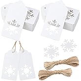 jijAcraft Christmas Gift Tags - 100Pcs Christmas Tags with String, Blank Xmas Name Labels, White Paper Hollow Trees, Rudolph, Snowflake Shapes Holiday Labels for Xmas Party Favors, DIY Crafts, Jar
