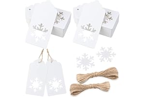 jijAcraft Christmas Gift Tags - 100Pcs Christmas Tags with String, Blank Xmas Name Labels, White Paper Hollow Trees, Rudolph, Snowflake Shapes Holiday Labels for Xmas Party Favors, DIY Crafts, Jar