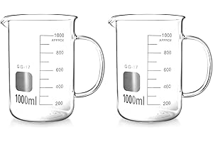 QWORK Beaker with Handle, 1000ml/33.81oz, Measuring Cup, Borosilicate Glass, Beaker Mug with Pouring Spout, 2 Pack