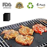 Grill Mat Set of 4, Heavy Duty 100% Non-stick BBQ Grill Mat, Durability reused and easy to clean, FDA-Approved, Healthy Barbecue with Works on Gas ,Charcoal ,Electric Grill and More Oven -16 x 13 Inch