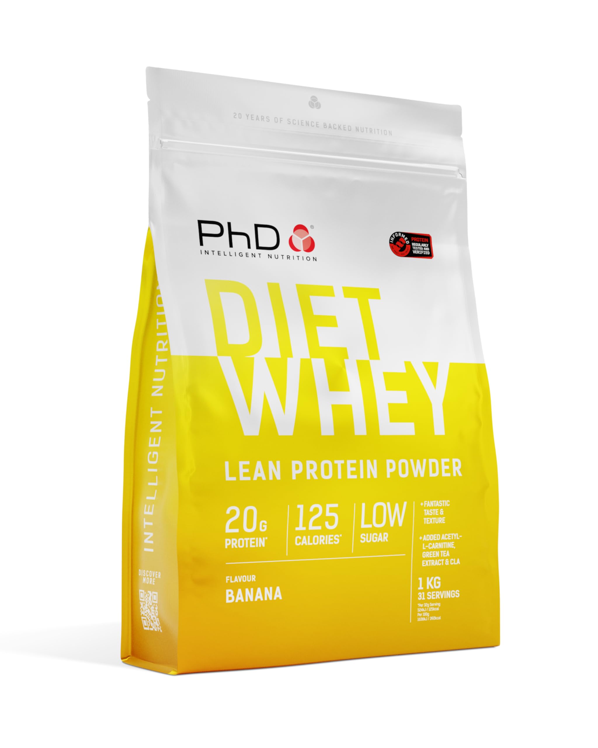 PhD Nutrition Diet Whey Lean Protein Powder | Banana Whey Protein Powder | 1kg Bag [ Packaging May Vary ]