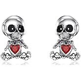 Qyvit Ghost/Bat/Skull Stud Earrings 925 Sterling Silver Gothic Earrings Halloween Gothic Jewelry for Women