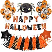 Wirefire Halloween Decoration Set Halloween Latex Balloons Orange Black Balloon with spider aluminum film balloons and tassels for Halloween Party Decoration Event Supplies