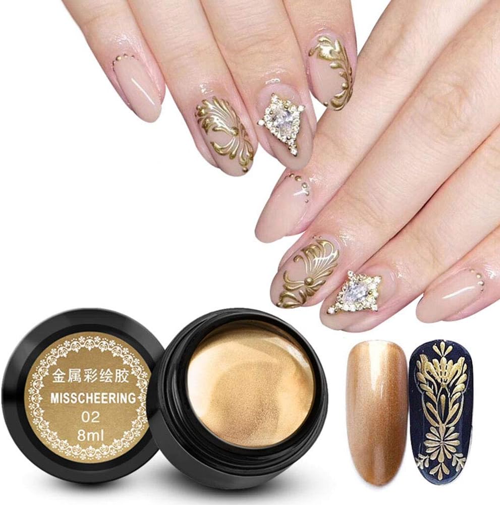 Amazon 8ml ボトルネイルペイントジェル カラフルなメタリックネイルアートuvニスラッカー 02 Yuyte エアブラシカラー 通販