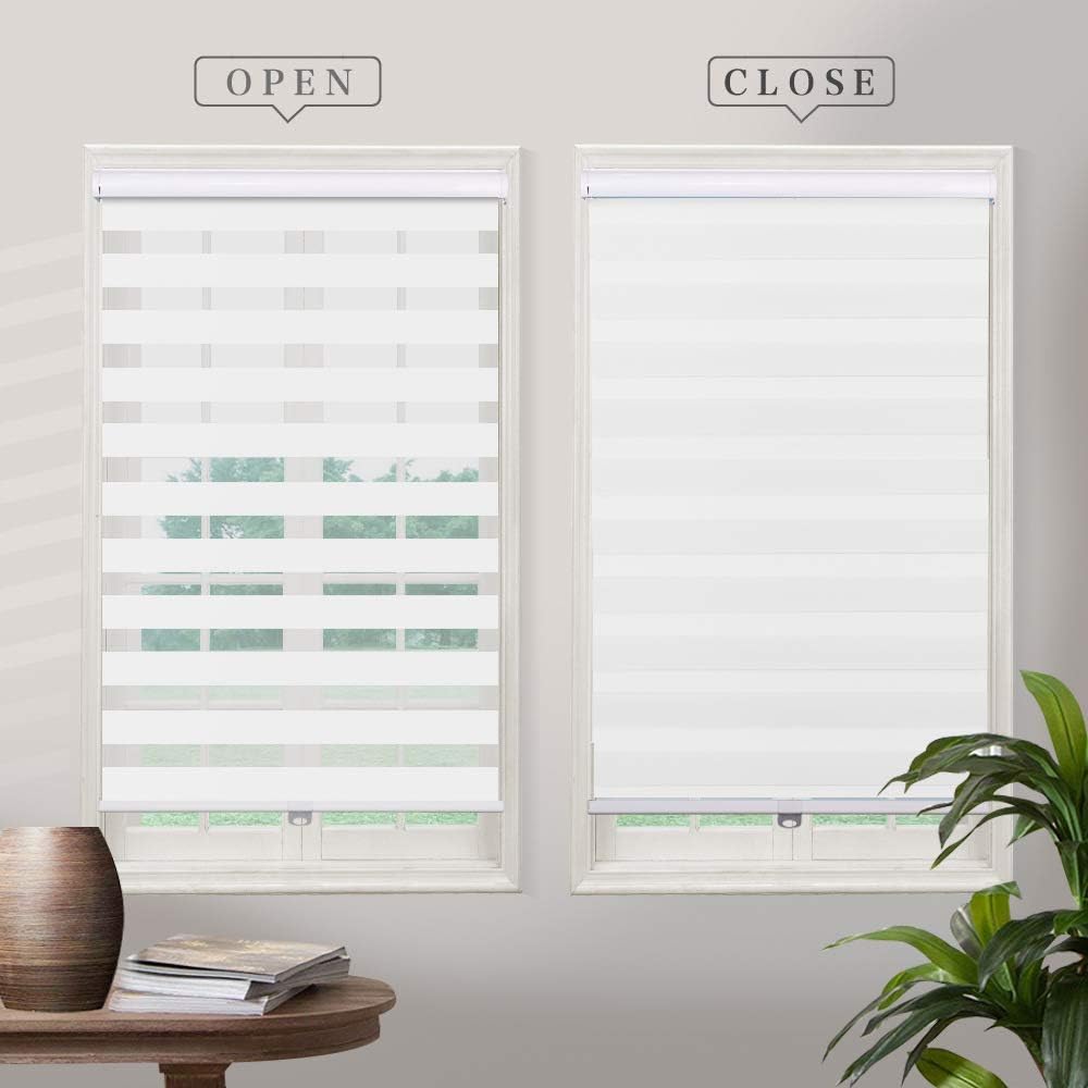 Cordless Zebra Roller Sheer Shades Blinds, White Custom Free Stop Dual Layer Window Shades with Valance, Sheer or…