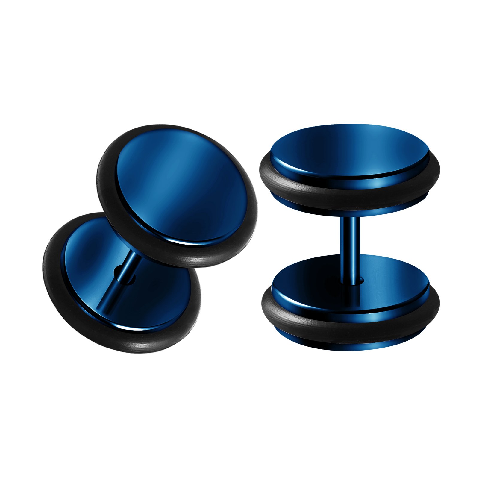 Pair of Dark Blue Anodized 00g Gauge 10mm Black O-Rings Piercing Jewellery Illusion Plug Earring Cheater Ear Lobe BG0245K