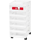 IRIS USA Plastic Drawer Storage Organizer Rolling Cart, with Wheels Casters, 6-Drawers, for Classroom Art Craft Supplies Dresser Closet Bathroom Laundry Room, White/Clear