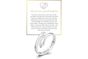 DIOWUS To My Granddaughter Hug Ring For Hope Rings, Inspirational Stainless Steel Engarved With Always With You Message Adjustable Ring for Women Non Tarnish Jewelry Gift for Her Birthday Christmas