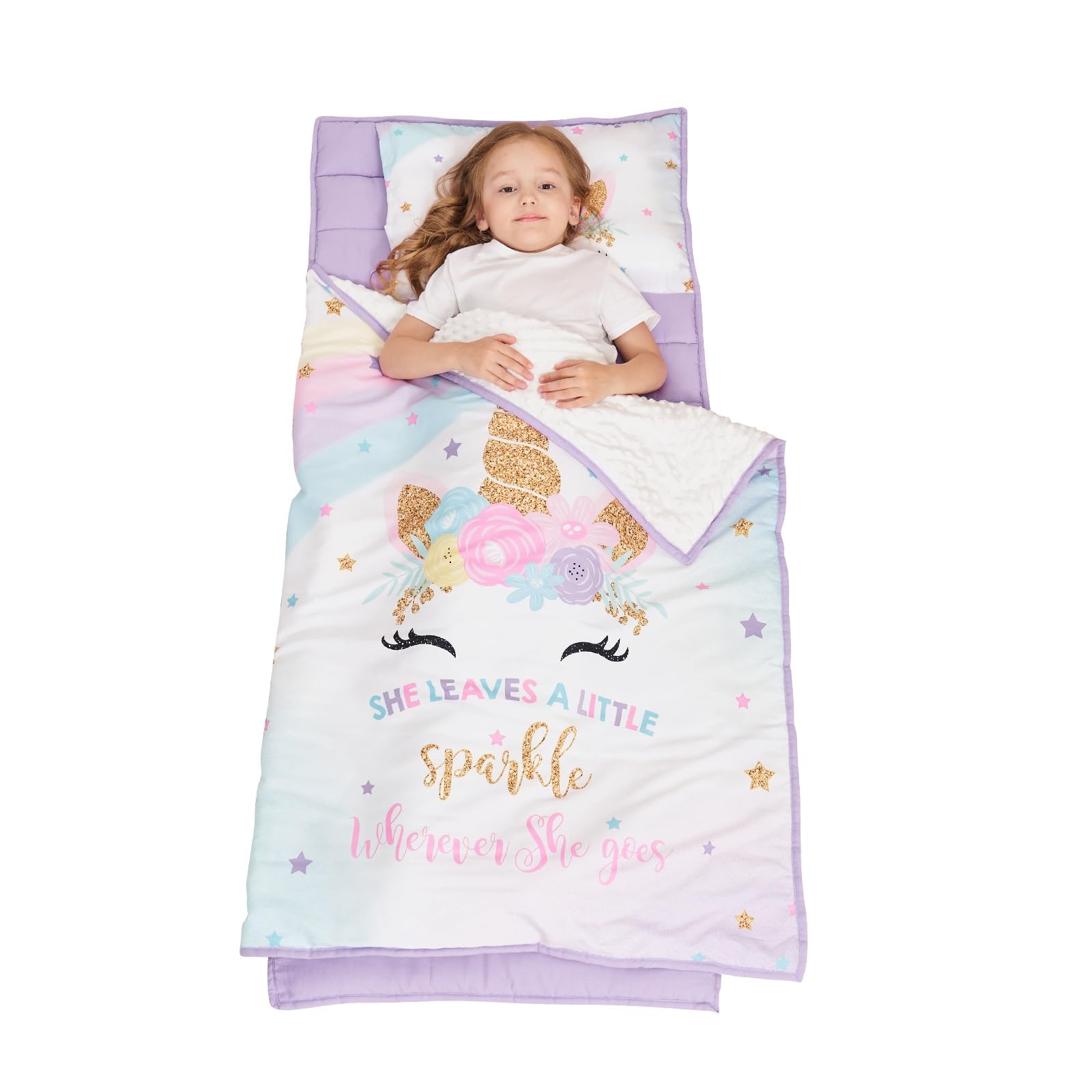 Photo 1 of Extra Large Toddler Nap mat by Cokouchyi, Toddler Sleeping Bag with Removable Pillow, Measures 53 x 21 x 1.5 Inches, Sleeping Mat for Girls, Ideal for Daycare and Preschool Kindergarten, Unicorn