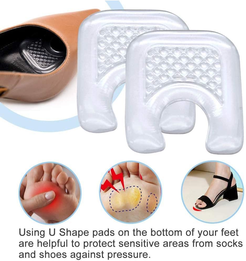 FHYT 10 Pcs U-Shaped Gel Callus Pads Anti-Slip High Heel Forefoot Pads Invisible Pads for Foot Pain Relief Blister Reusable Callus Cushions - Image 5