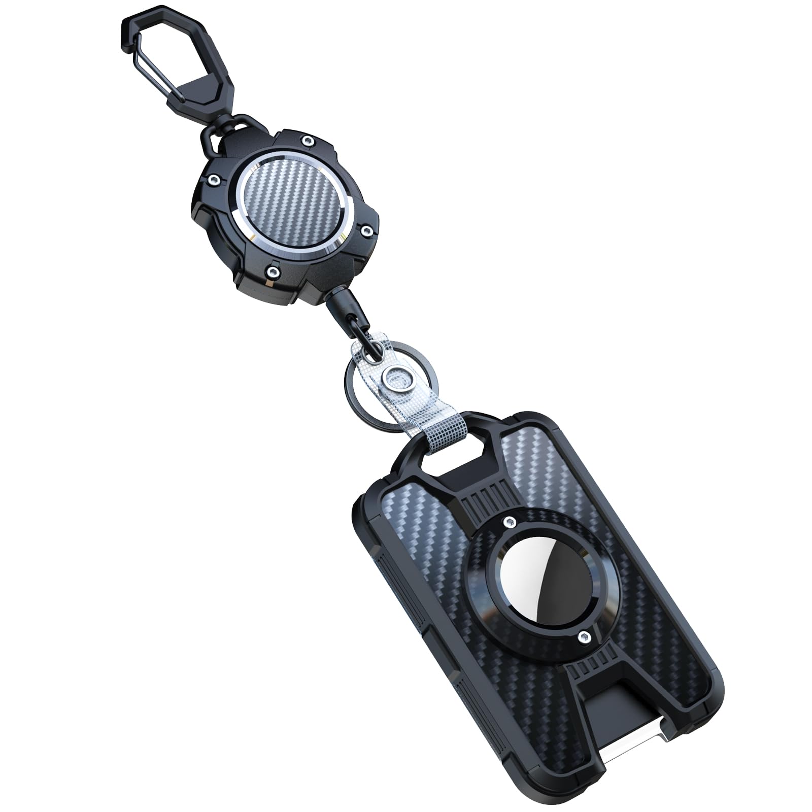 LIUGX For Airtag Badge Holder with Retractable Keychain, Heavy Duty for Airtag Holder/Case, Durable ID Card Holder (Holds 4 Cards), with 31.5” Retractable Badge Reel Key Chain