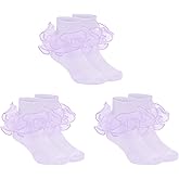 Zando Girls Ruffle Socks Double Lace Frilly Dress Socks for Toddler Girls 2-10 Years
