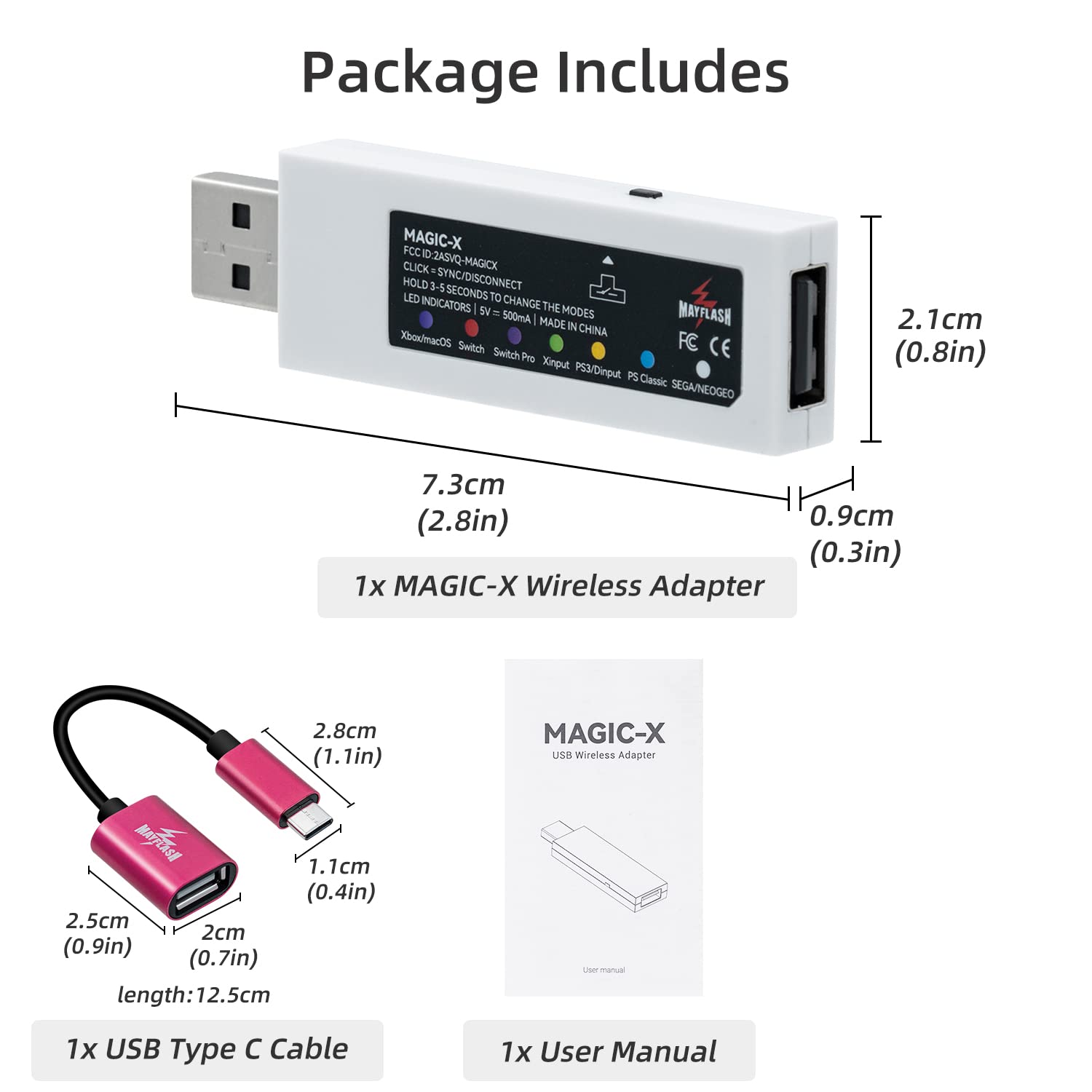 MAYFLASH Magic-X Wireless Bluetooth USB Adapter for Xbox Series X/S Xbox One PS3 Switch PC mac OS Neo Geo Mni/Ar cade Stick Pro PS Classic Raspberry Pi Steam Entertainment System