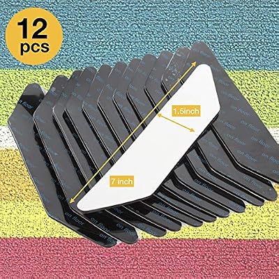 THINK ART Rug Grippers-12pc Premium Large Size Anti Curling Carpet Tape Rug Gripper, Ultra Stop Non-Slip Rug Pad Rug Gripper Pads Anti Curling Anti Slip for Corners and Edges Renewable
