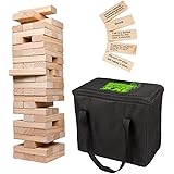 Extra Giant Stacking Tower Drinking Game (Stacks up to 5ft) - 60pcs Wooden Blocks with Drinking Commands (21+ only), Fun Indo