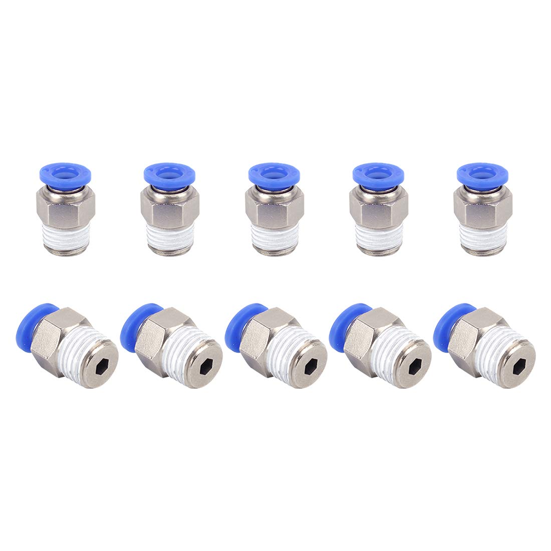 SNS SPC1/4-02NPTBE 1/4"Tube OD x 1/4 NPT Male Straight Nickel Plated Brass Push to Connect Pneumatic Fittings（10 PCS）