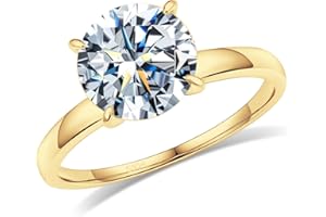 Solitaire Moissanite Engagement Ring for Women, 1/1.5/2/3CT D Color VVS1 Clarity, 18K Yellow Gold Plated 925 Sterling Silver,