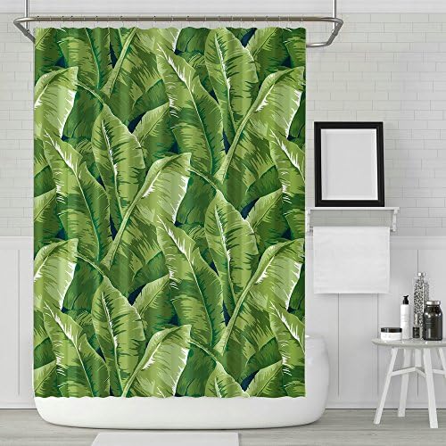 Livetty Shower Curtain, Natural contemporary Green Palm Tree tropical leaf for Bathroom Water-proof (Black, 72x78 Inch)