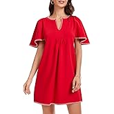 AIWUFLY Womens Summer Flutter Sleeve Mini Dress Casual V Neck Babydoll Loose Flowy Shift Tunic Beach Dresses with Pockets