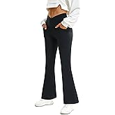 FireSwan Womens Crossover Flare Leggings with Pockets Bootcut High Waisted Yoga Pants Tummy Control Gym Workout Work Pants