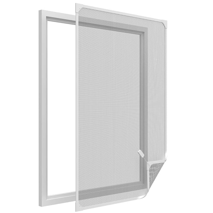 Insektenschutz Fenster 120 x 140 cm PVC Magnetrahmen in weiß + Fiberglas Fliegengitter in anthrazit