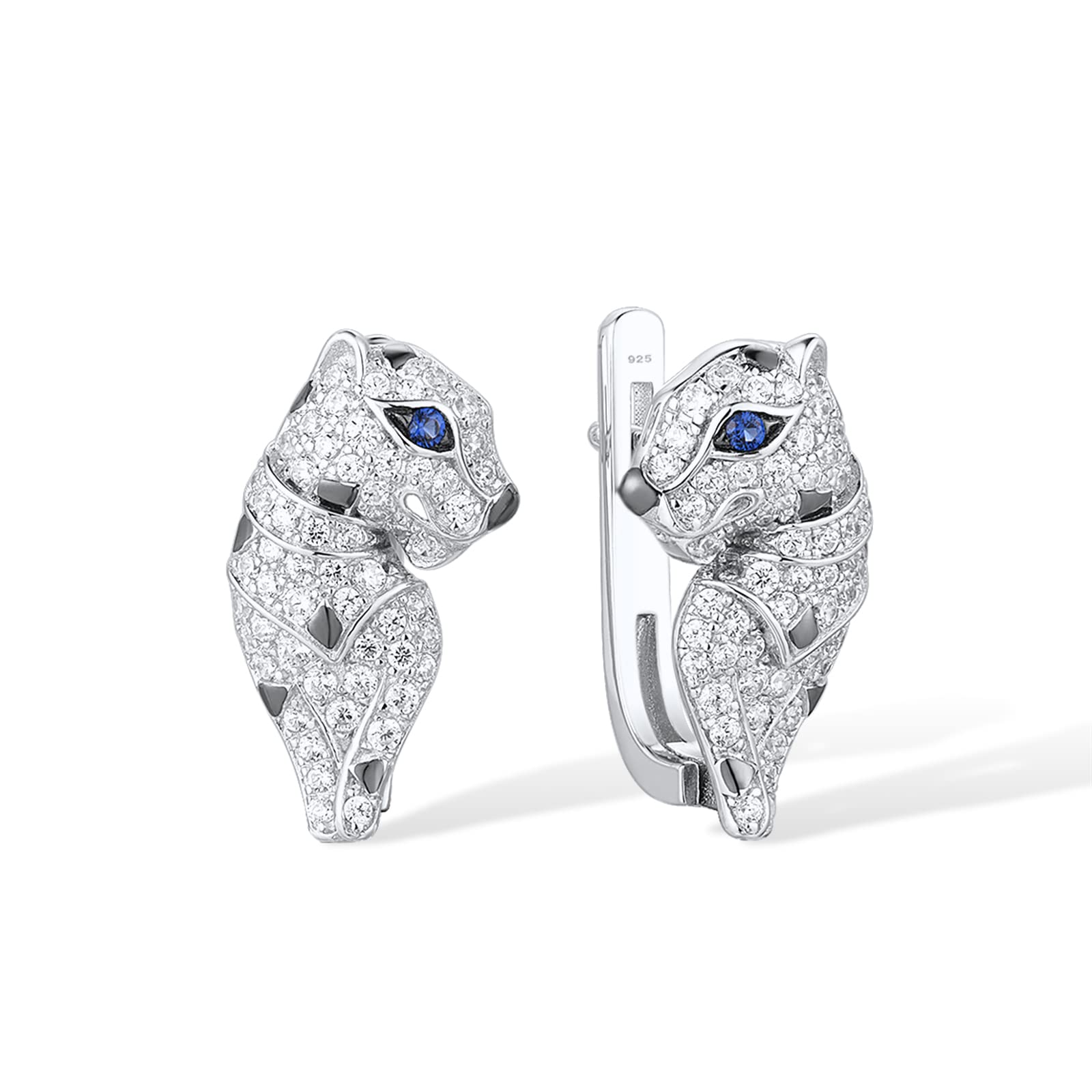 Santuzza 925 Sterling Silver Panther Earrings Blue Gemstone White Cubic Zirconia Leopard Drop Earrings for Women