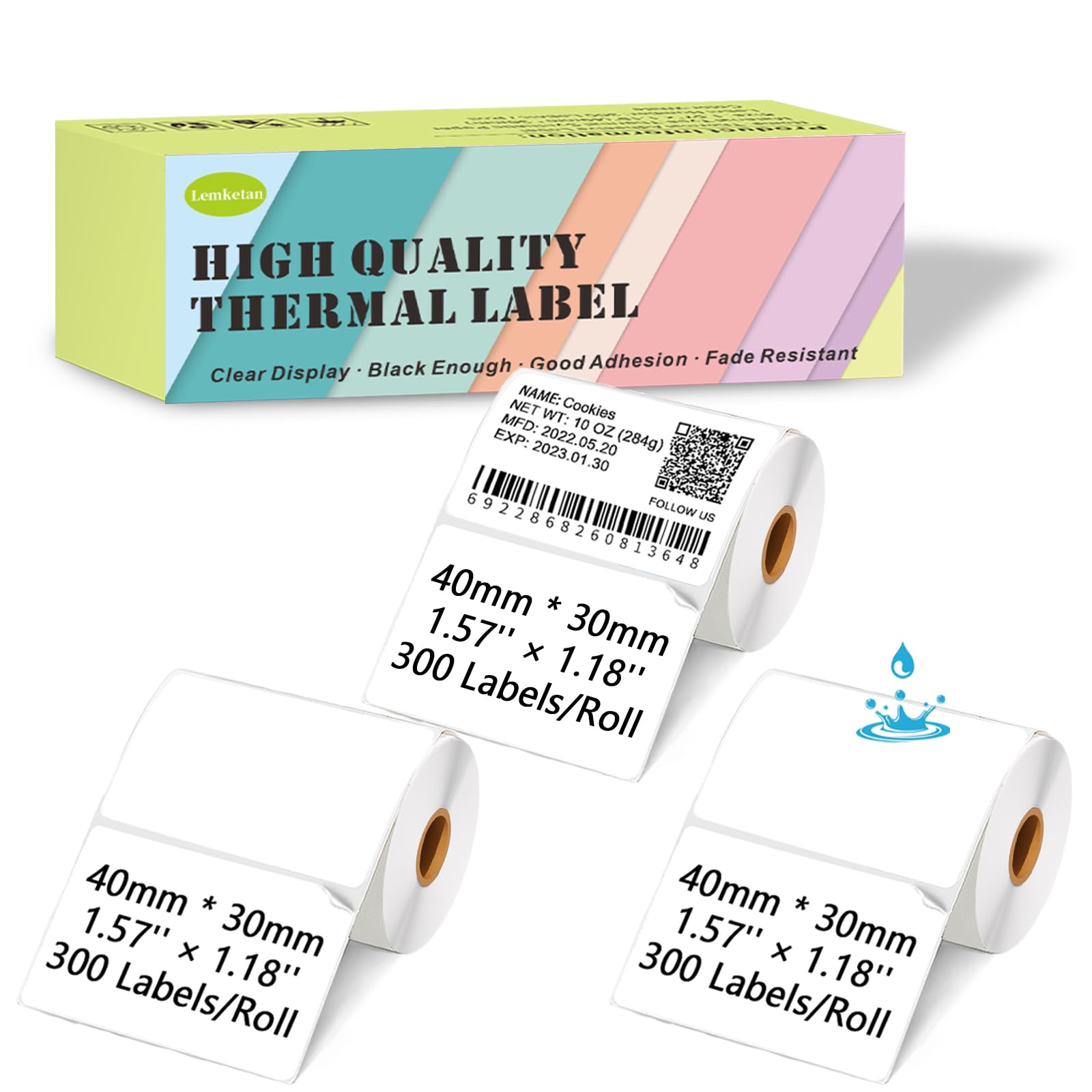 Photo 1 of [300 Labels/Roll x 3] 40mm x 30mm Thermal Labels Compatible for Supvan T50M Pro, Phomemo M110, 1.57''x1.18'' Label Maker Tape Refill, Weatherproof & Tear-Resistant Thermal Stickers (White)