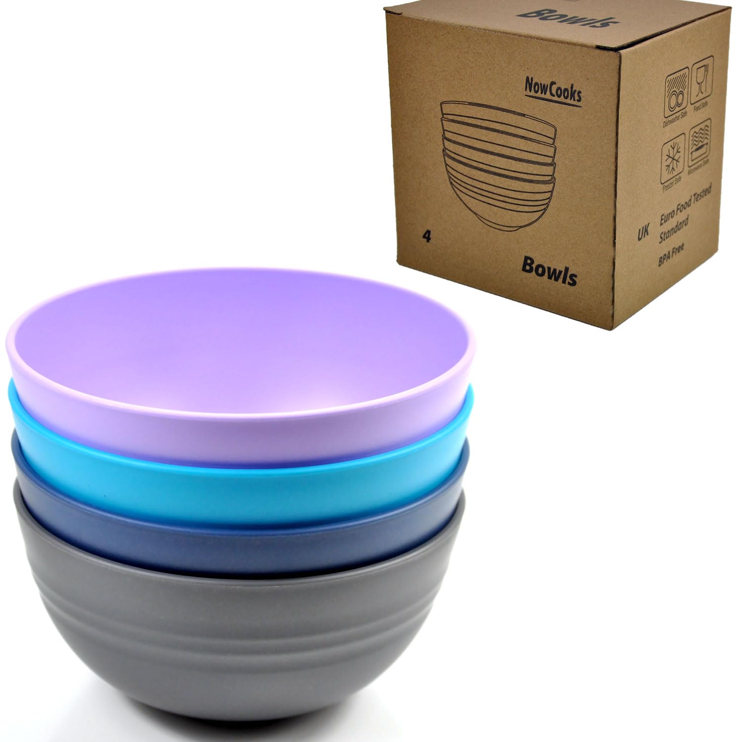 NowCooks Unbreakable Cereal Bowls, Large Plastic Bowls Set of 4, EU Tested. Lightweight, Dishwasher and Microwave Safe, Ideal for Cereal, Salad, Noddle and Parties (Single) (Ocean, Single)