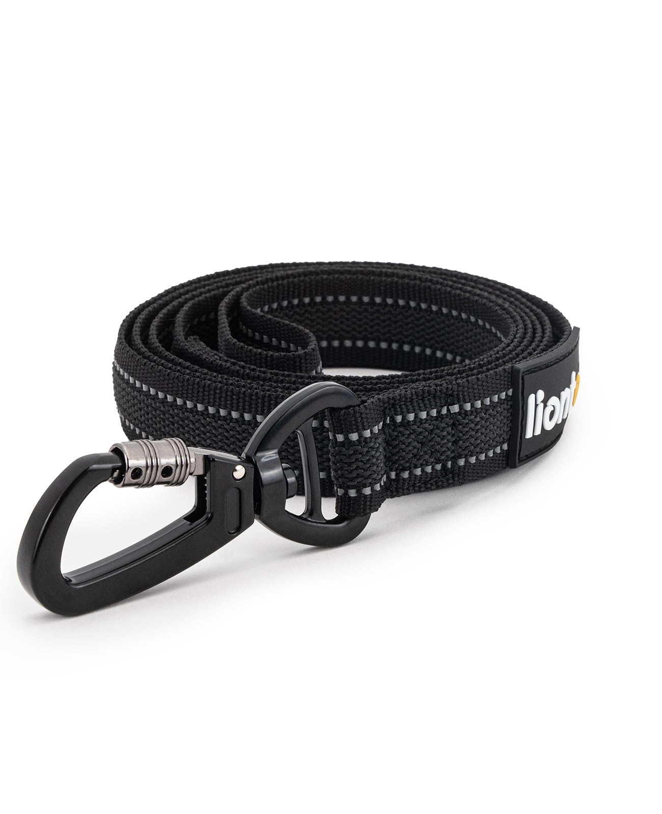 lionto Dog Lead, 170 cm, Rubberised Lead with Hand Loop and 360° Metal Carabiner with Safety Clasp, Reflective Dog Lead Made of Robust, Weatherproof Nylon, Black