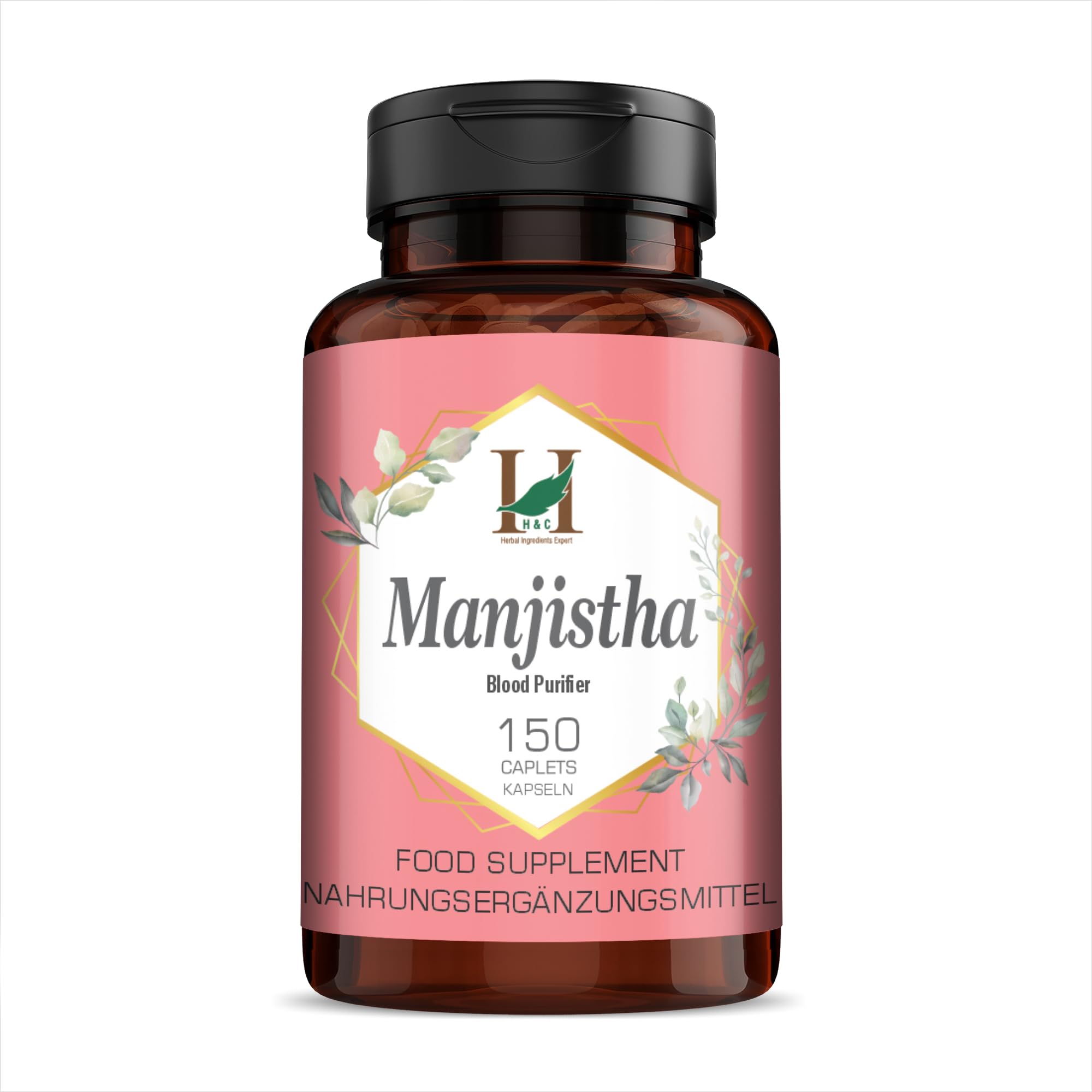 H&C Manjistha Caplets/Tablets (Rubia Cordifolia) - 750mg, 120 Counts | Natural Blood Cleanser