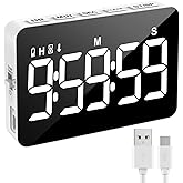 Rechargeable Digital Kitchen Timer for Cooking, Magnetic Timers with Countdown/up, Kids Timer with 5&rdquo;LED Display 3 Brightness 4 Volume Adjustable for Classroom/Office/Home/Work/Study/Fitness/Game