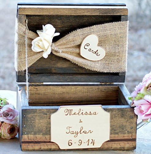 Rustic Wedding Card Box Shabby Chic Card Holder Bridal Shower Decor Burlap Wedding Keepsake Trunk