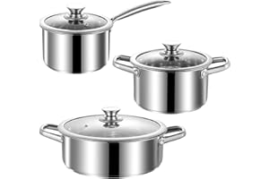 SHEUMNT Stainless Steel pots and Pans Set, 6 PCS Nonstick Induction Kitchen Cookware Set, Works with Induction/Electric and G