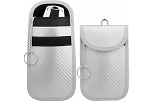 KHGUZ 2PCS Car Faraday Bags for Key Fob, Carbon Firber Vehicle RFID Signal Blocking Key Fob Protector, Anti-Theft Auto Key Signal Shielding Protective Pouch, Universal for SUV, Sedan, Truck (Silver)