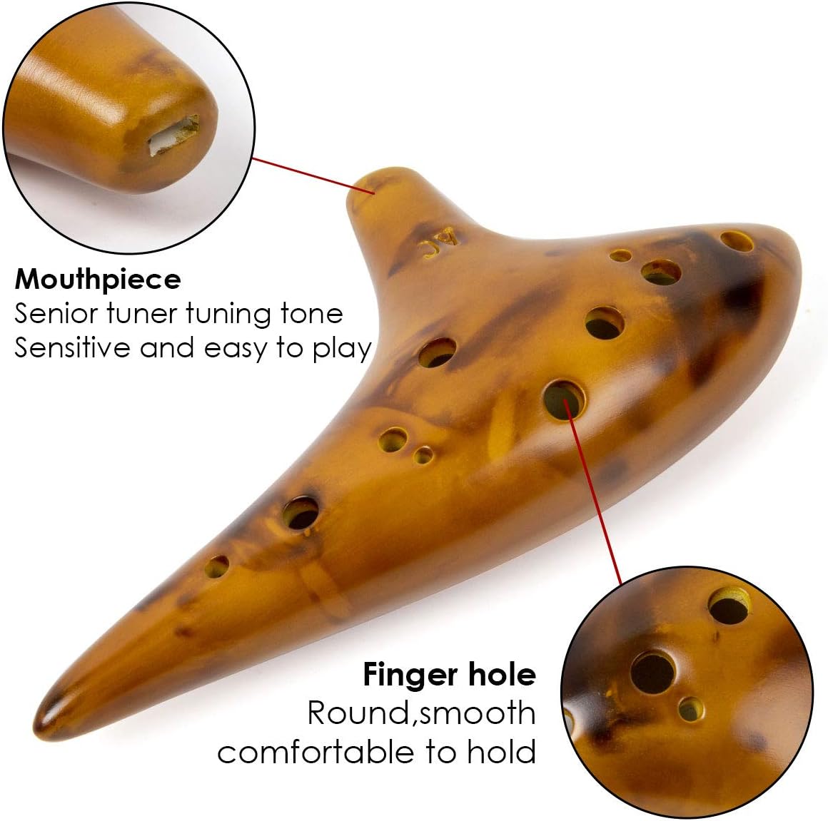 Lotmusic Horse Ceramic Ocarina Instrument,12 Tones Alto C with Song Book Carrying bag Neck String Neck Cord (Yellow) - Image 5