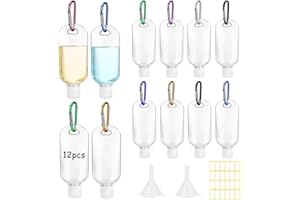 WRENYZK 12 Pcs Travel Bottles with Keychain, Hand Sanitizer Holder with Funnel and Label, Leakproof Squeeze Containers, 2 oz 