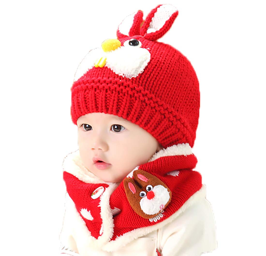 Baby Winter Warm Hat Scarf Set Thermal Knitted Beanie Hat And Circle Scarf Snood Neck Warmer Cute Bunny Boys Girls Beanie Hat And Scarf Set Fleece Lined For Infant Kids Toddler Children 6-36 Months