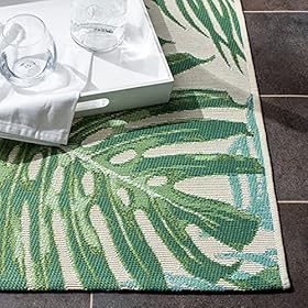 SAFAVIEH Barbados Collection 5'3" x 7'6" Green / Teal BAR592X Tropical Botanical Indoor/ Outdoor Non-Shedding Easy Cleaning Patio Backyard Porch Deck Mudroom Area Rug 61Ihx%2BqLRDS